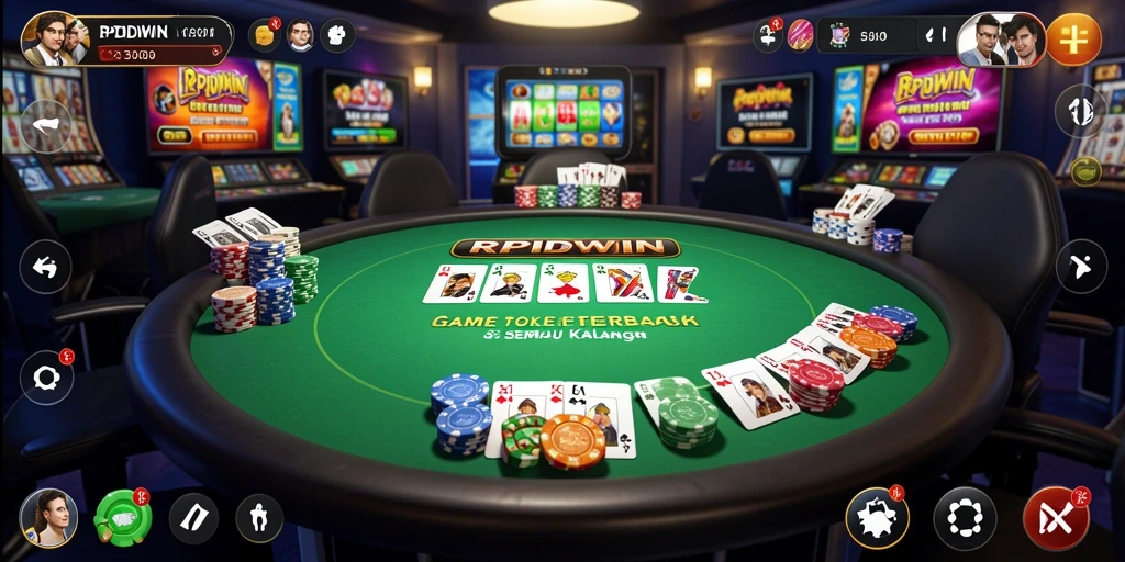 Tampilan gameplay RPIDWIN dengan berbagai aksi Poker yang menarik.
