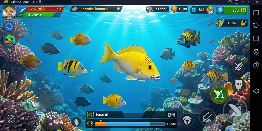 Menampilkan gameplay SL888 dengan ikan berwarna-warni dan senjata menembak.