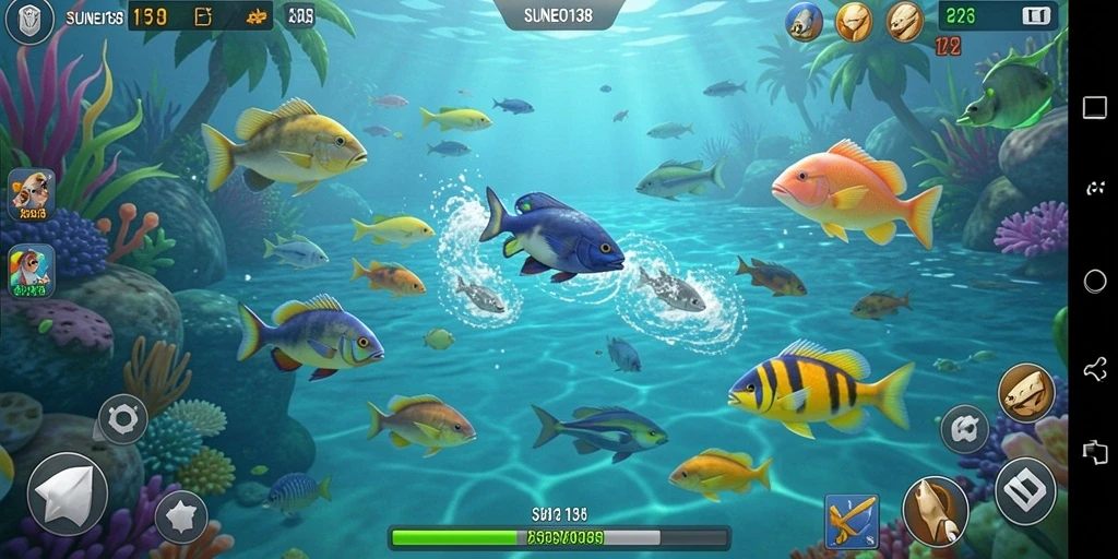 Gameplay SUNEO138 menampilkan aksi menembak ikan yang seru dan cepat.
